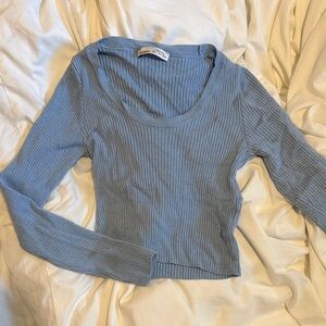 Pull&Bear Blue Ribbed Long Sleeve Top